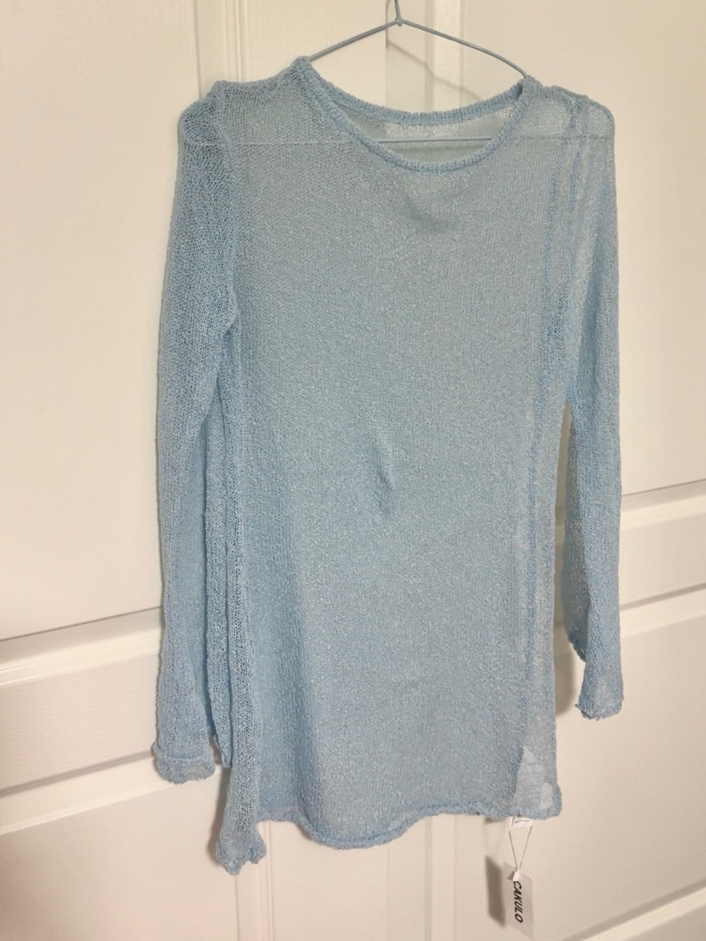 Light Blue Long Sleeve Sheer Knit Top